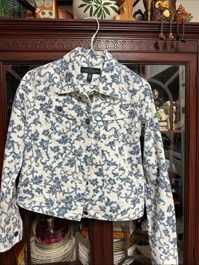Lauren Ralph Lauren White Jean Jacket with Blue Floral Print